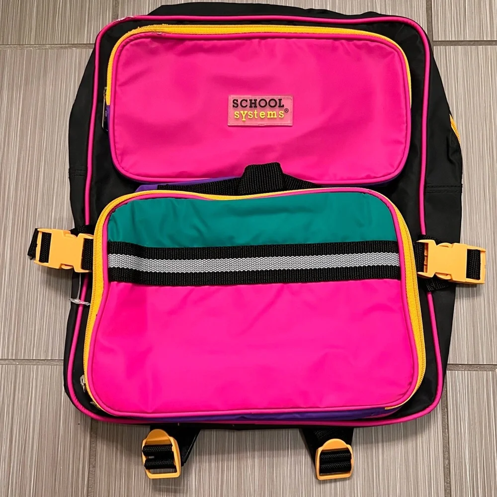 Vintage Kids Backpack 90s Multi Colored Bag School Systems 90s 80s